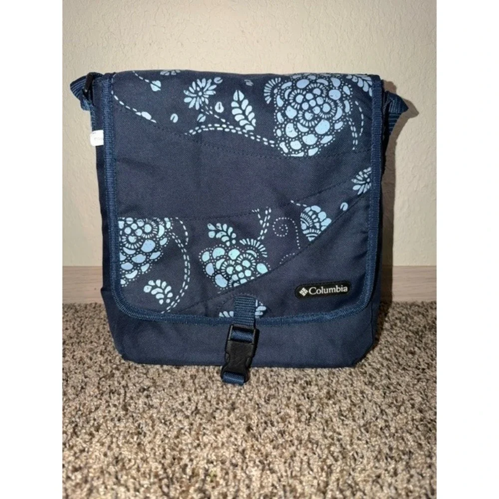 Columbia Navy Blue Floral Canvas Cooler Bag Crossbody Buckle Closure